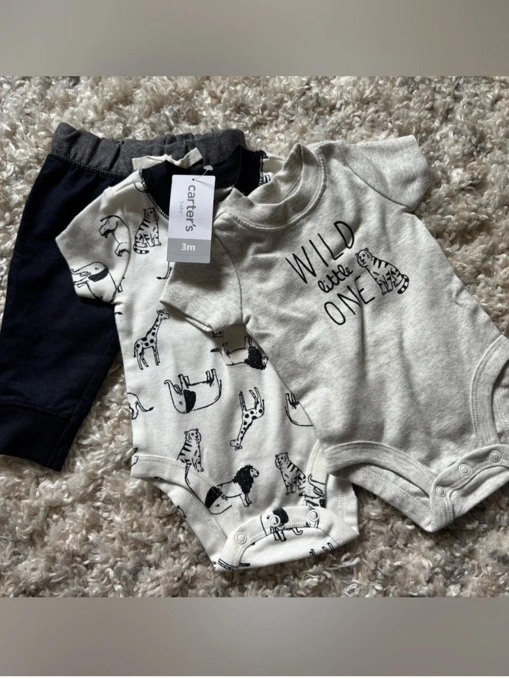 Carter's Black & White 3-Piece Baby Bodysuit and Pant Set | 3m